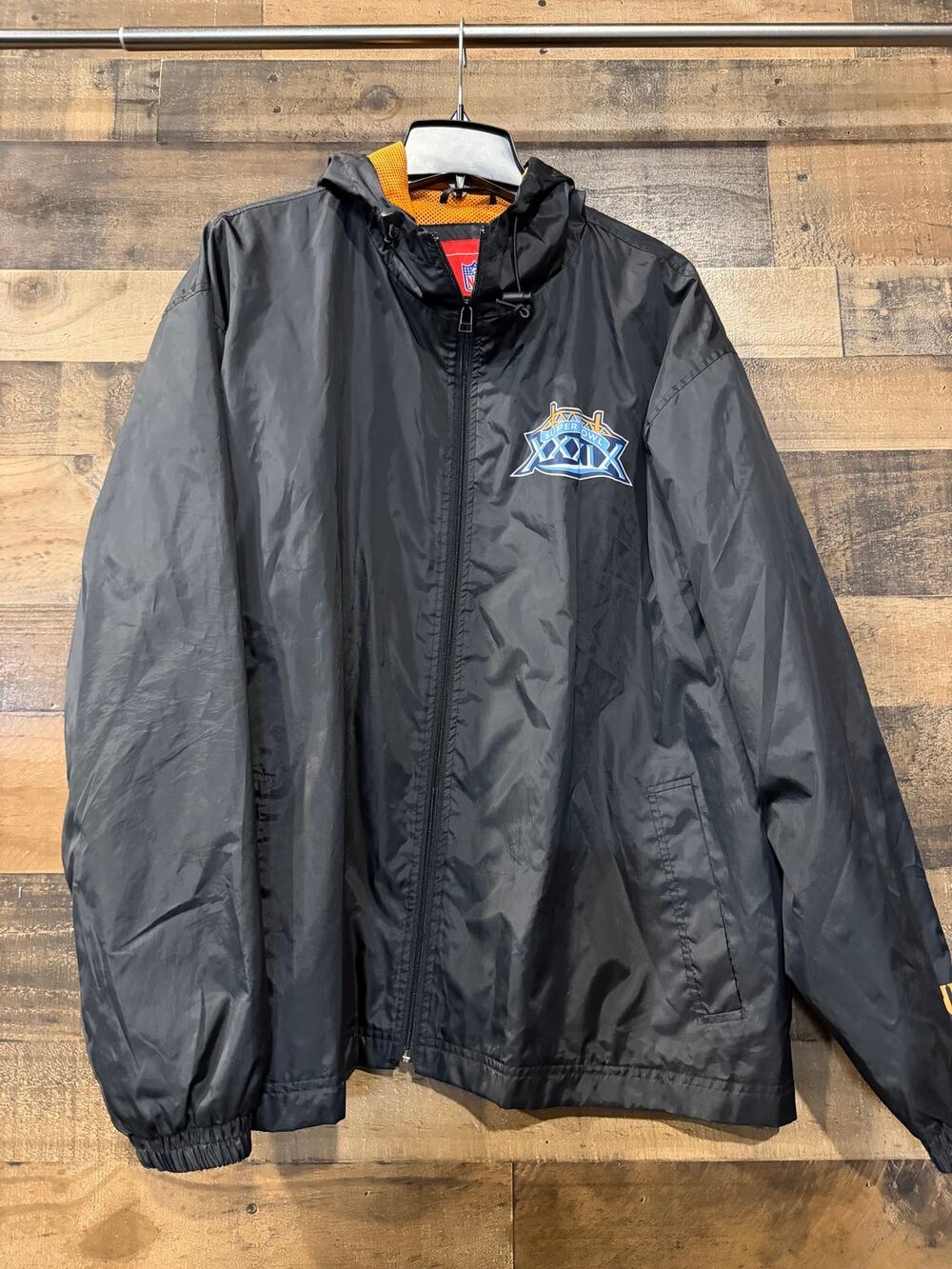 Vintage NFL SuperBowl XXXIX Jacksonville 2005 Black Hooded Windbreaker Jacket-XL